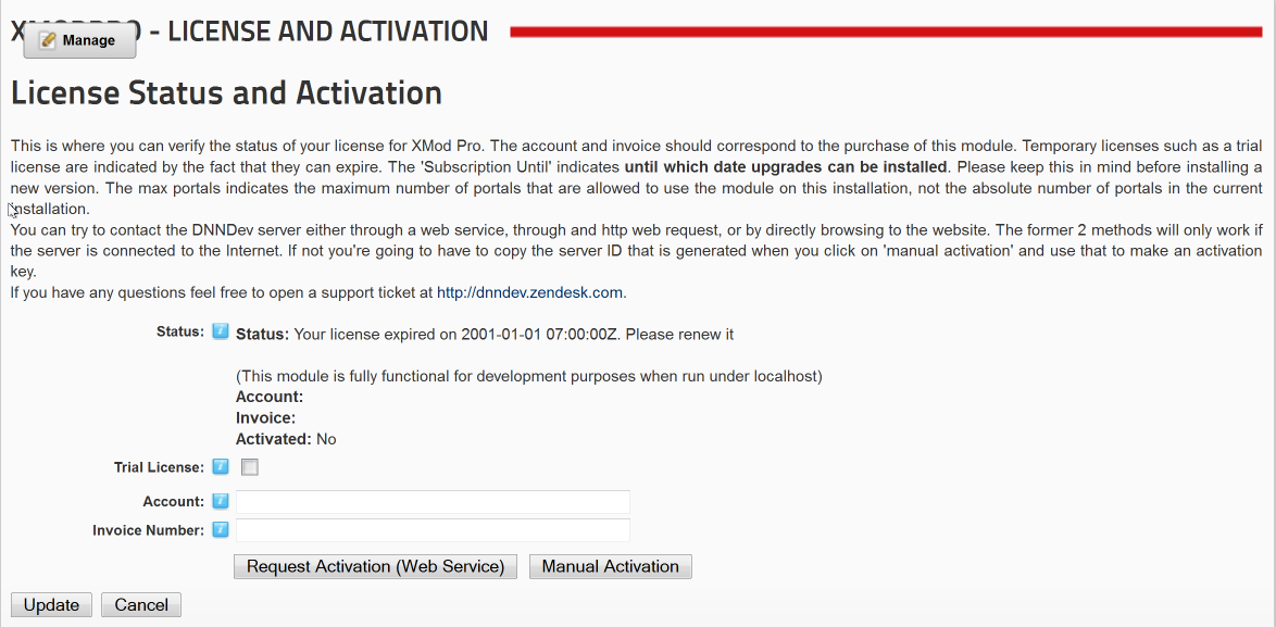 License and Activation Page