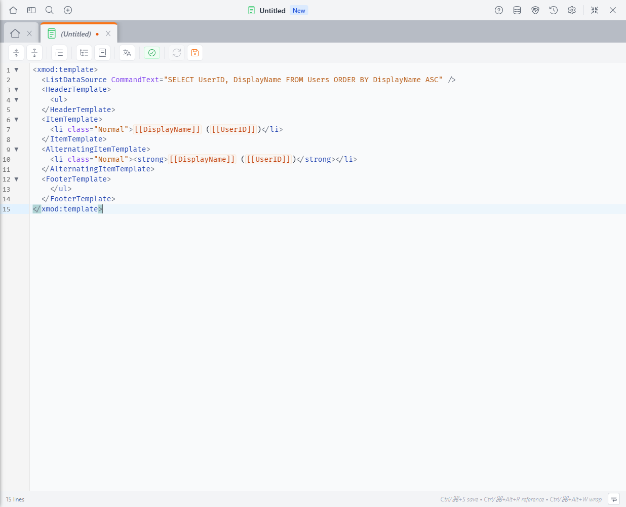 The completed view definition typed into the View Editor, with a green validation indicator showing the code is valid