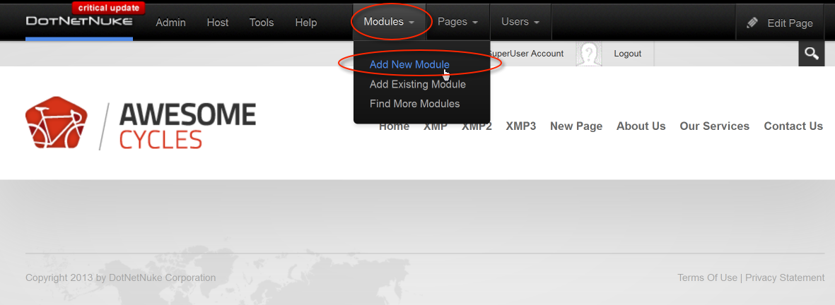 Select Add New Module