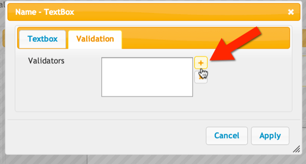 Click the plus icon to add a validator