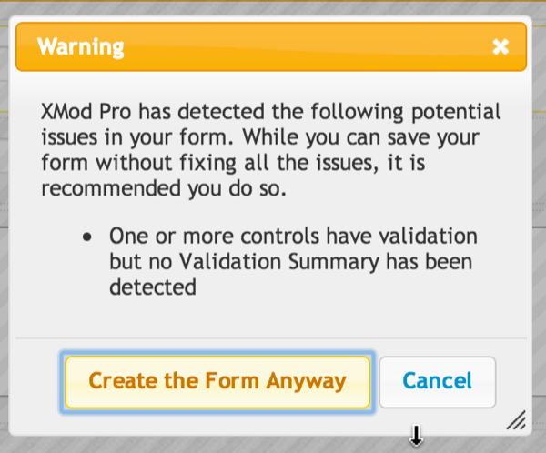 No Validation Summary Warning