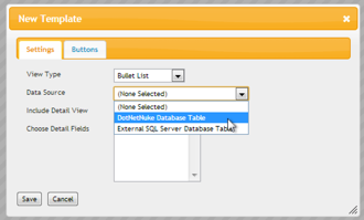 Select DotNetNuke Database Table Data Source