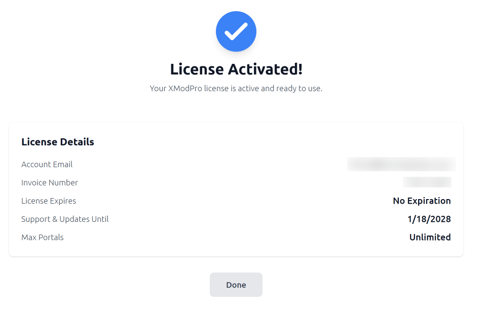 Paid license activated with license details