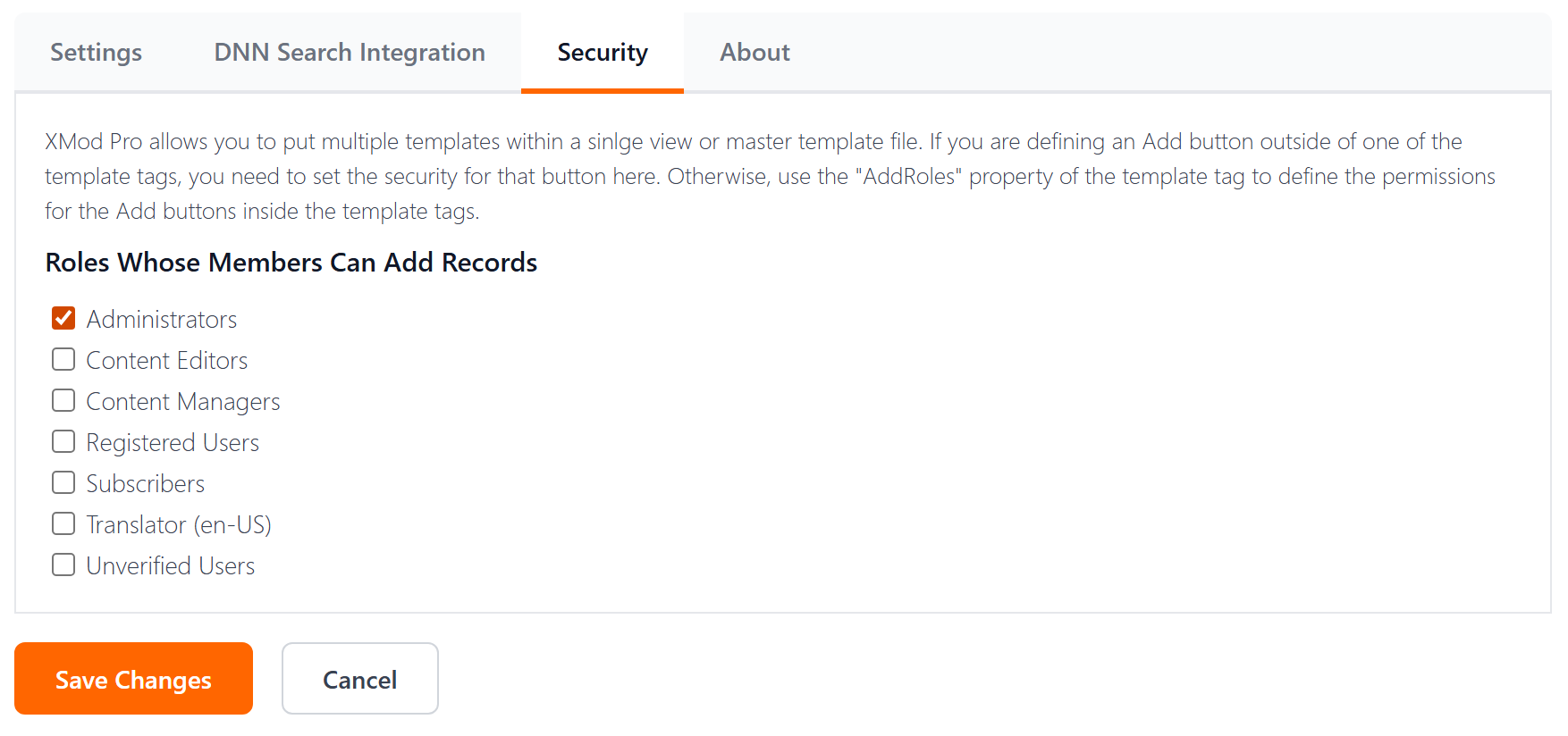 Security tab