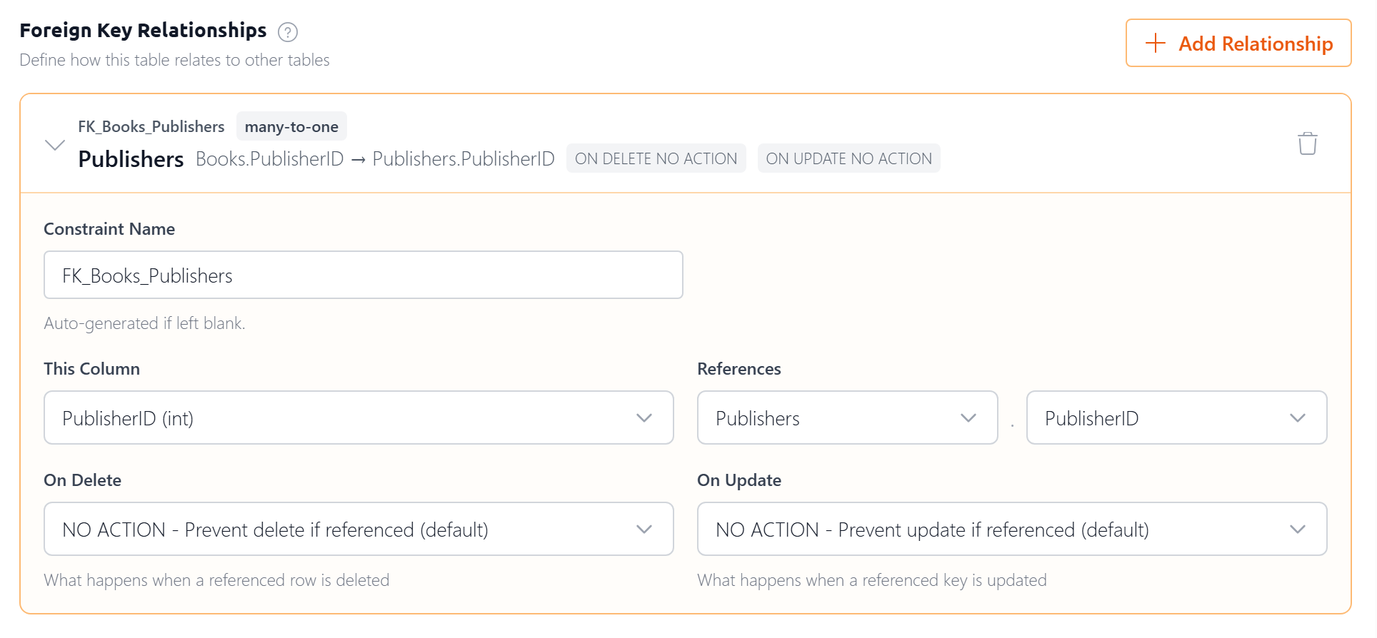 The relationship detail editor