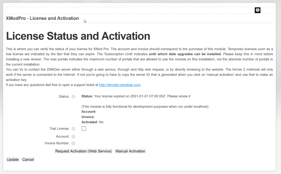 License Status and Activation page